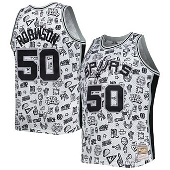 Men's Mitchell & Ness David Robinson White San Antonio Spurs 1998-99 Hardwood Classics Doodle Swingman Player Jersey