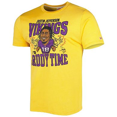 Men's Homage Justin Jefferson Gold Minnesota Vikings Caricature Player Tri-Blend T-Shirt