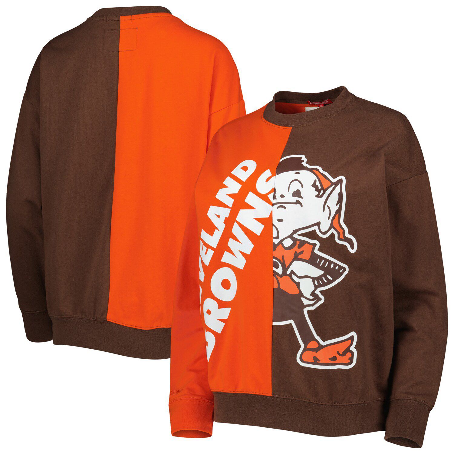 Men's Nike Brown/Orange Cleveland Browns Brownie The Elf Historic Raglan  Crew Performance Sweater 