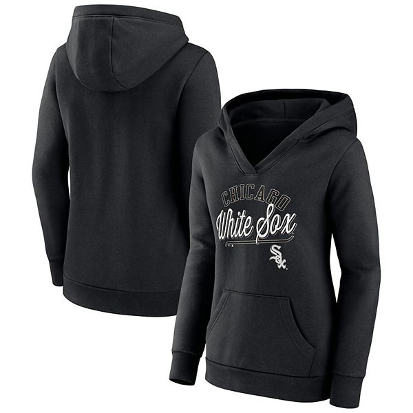 Women's Fanatics Branded Black Chicago White Sox Official Logo Crossover V-Neck Pullover Hoodie Size: Large