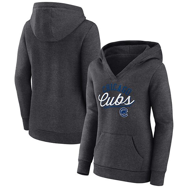 Women's Fanatics Branded Heather Charcoal Chicago Cubs Simplicity Crossover  V-Neck Pullover Hoodie