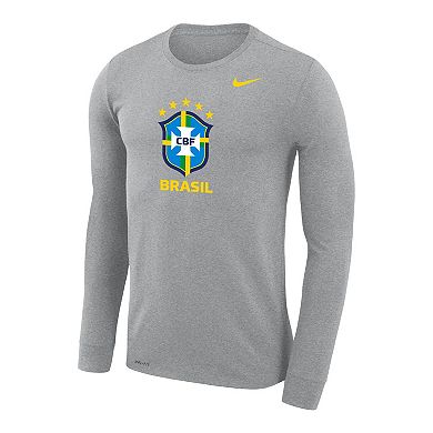 Men's Nike Heather Gray Brazil National Team Primary Logo Legend Performance Long Sleeve T-Shirt