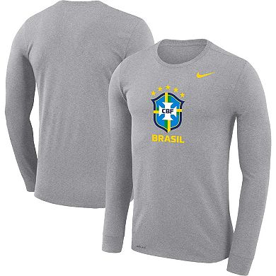 Men's Nike Heather Gray Brazil National Team Primary Logo Legend Performance Long Sleeve T-Shirt