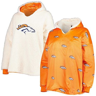 Women's FOCO Orange/White Denver Broncos Repeat Print Reversible Hoodeez