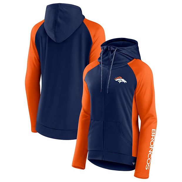 Women's Fanatics Branded Navy/Orange Denver Broncos End Around Raglan  Full-Zip Hoodie