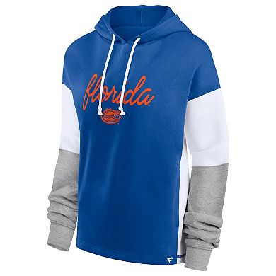 Women's Fanatics Branded Royal/White Florida Gators Play It Safe Colorblock Pullover Hoodie