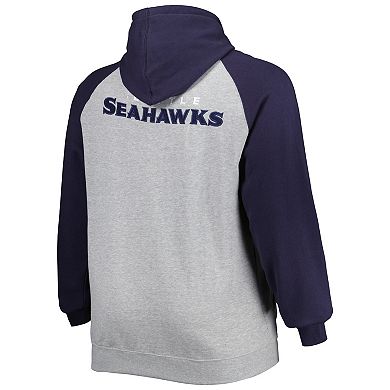 Men's Heather Gray Seattle Seahawks Big & Tall Fleece Raglan Full-Zip Hoodie Jacket