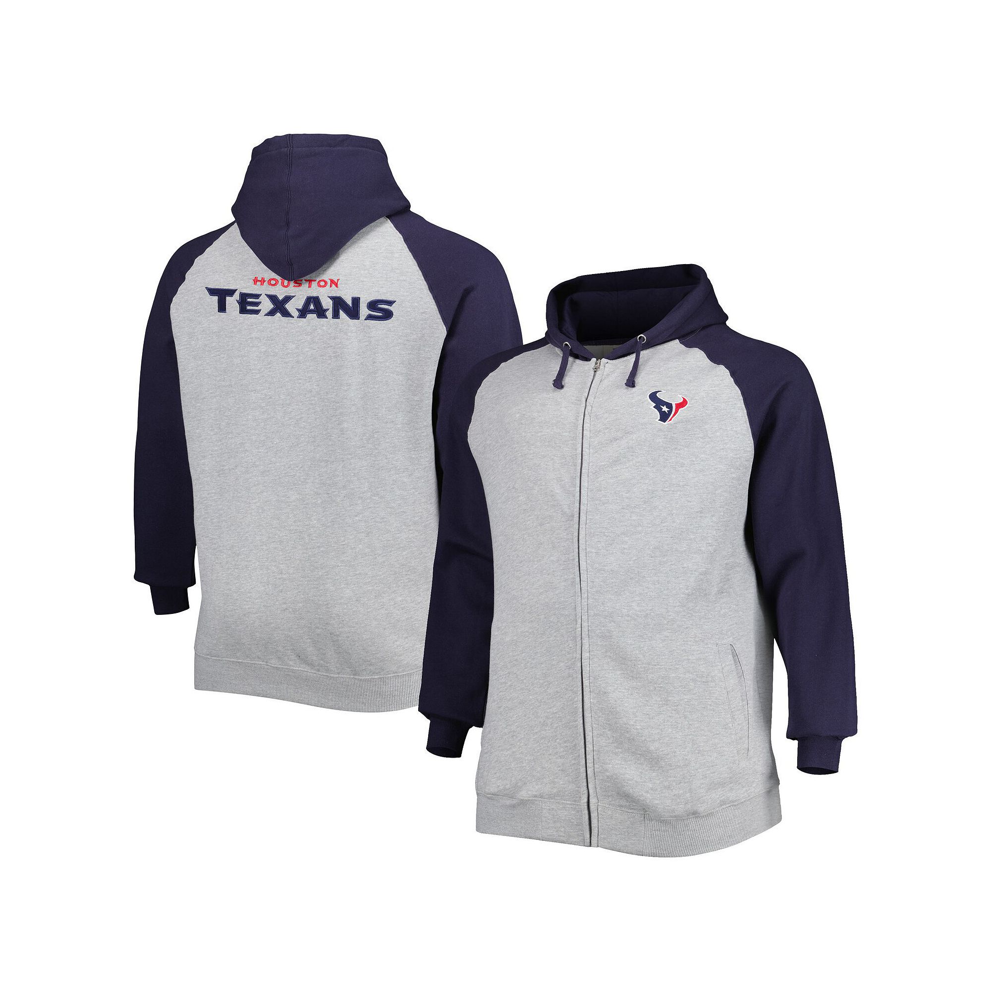 Mens Heather Gray Houston Texans Big & Tall Fleece Raglan Full-Zip Hoodie 