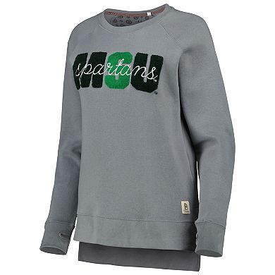 Women's Pressbox Gray Michigan State Spartans Pinehurst Chenille Raglan Pullover Sweatshirt