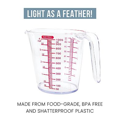 Chef Pomodoro 3-piece Measuring Cups, Multiple Measurement Scales - Includes 1, 2 And 4 Cup