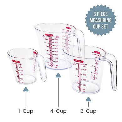Chef Pomodoro 3-piece Measuring Cups, Multiple Measurement Scales - Includes 1, 2 And 4 Cup