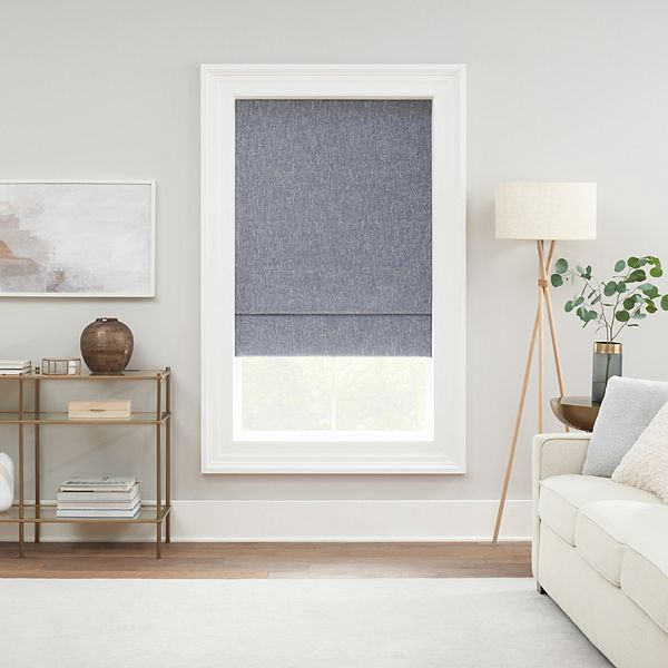 eclipse Drew Textured Solid 100% Total Blackout Cordless Roman Shade - Blue (33X64)