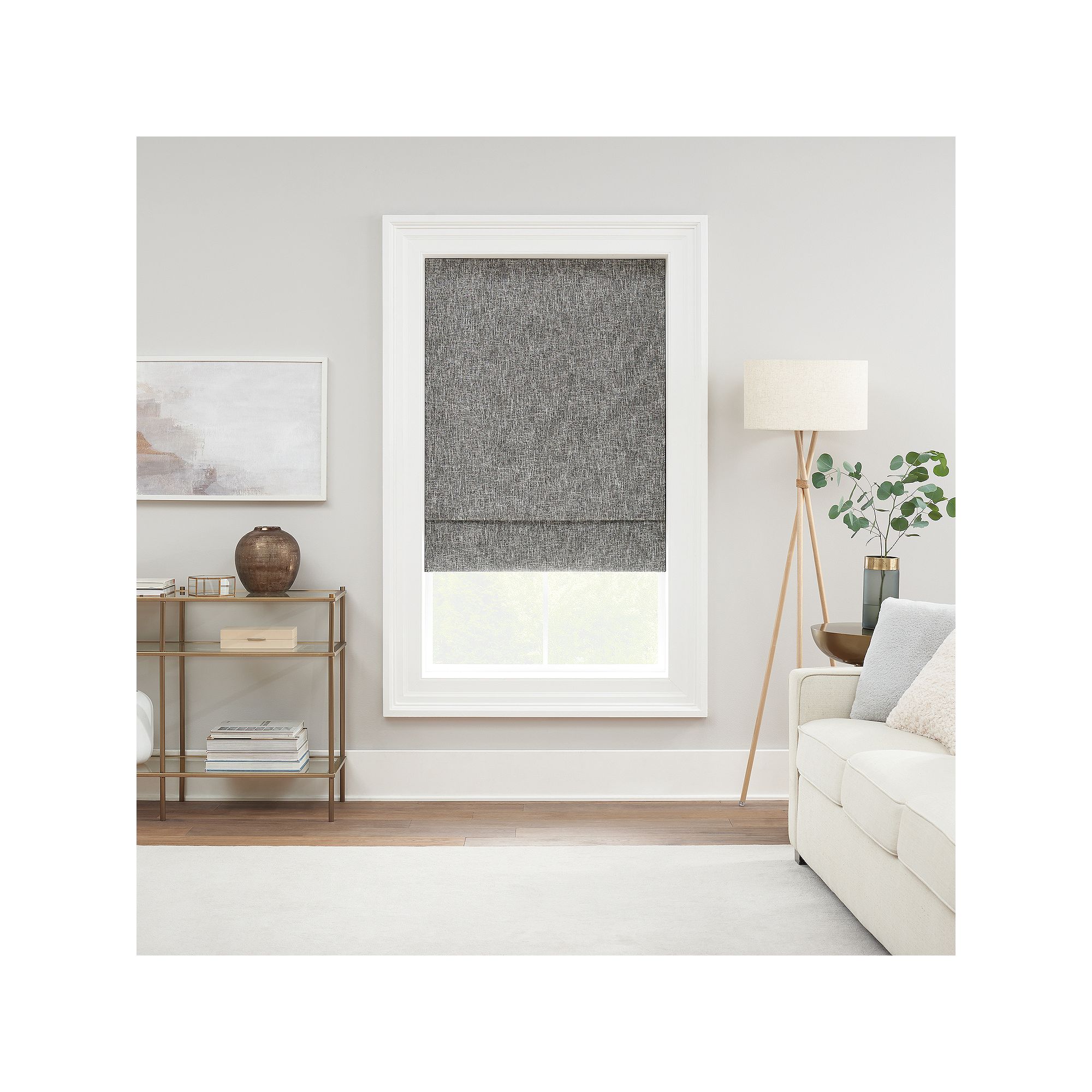 eclipse Drew Textured Solid 100% Total Blackout Cordless Roman Shade, Grey