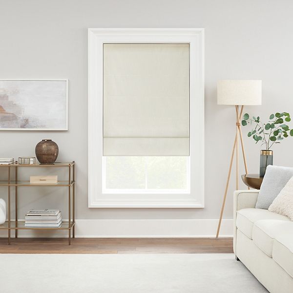 eclipse Drew Textured Solid 100% Total Blackout Cordless Roman Shade - Ivory (36X64)