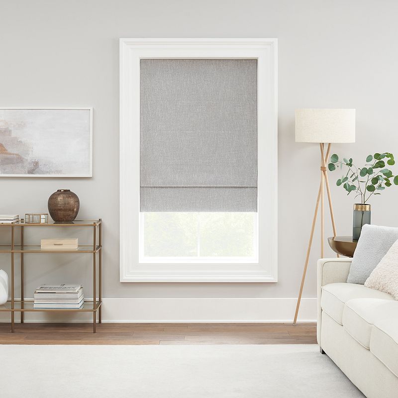 Eclipse Drew Textured Solid  100% Total Blackout  Cordless Roman Shade  Smoke  33 x 64