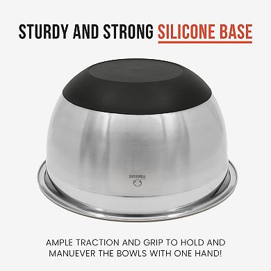 Chef Pomodoro Mixing Bowls With Lids, Stainless Steel Bowl Set, Non-slip Silicone Base - 3 Piece