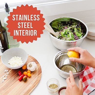 Chef Pomodoro Mixing Bowls With Lids, Stainless Steel Bowl Set, Non-slip Silicone Base - 3 Piece