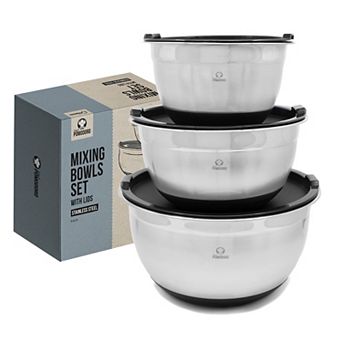 Chef Pomodoro Mixing Bowls With Lids, Stainless Steel Bowl Set, Non-slip Silicone Base - 3 pc