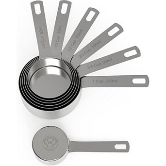 Chef Pomodoro Stainless Steel Measuring Cup Set, Nested And Stackable With 7 pc