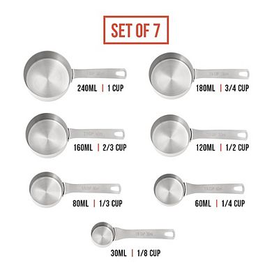 Chef Pomodoro Stainless Steel Measuring Cup Set, Nested And Stackable With 7 Pieces