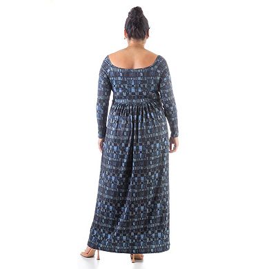 Plus Size 24Seven Comfort Apparel Printed Pleated Maxi Dress