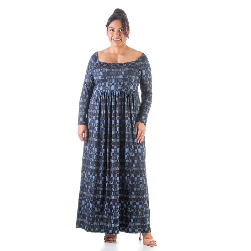 Plus Size 24Seven Comfort Apparel Printed Pleated Maxi Dress, Womens, Size