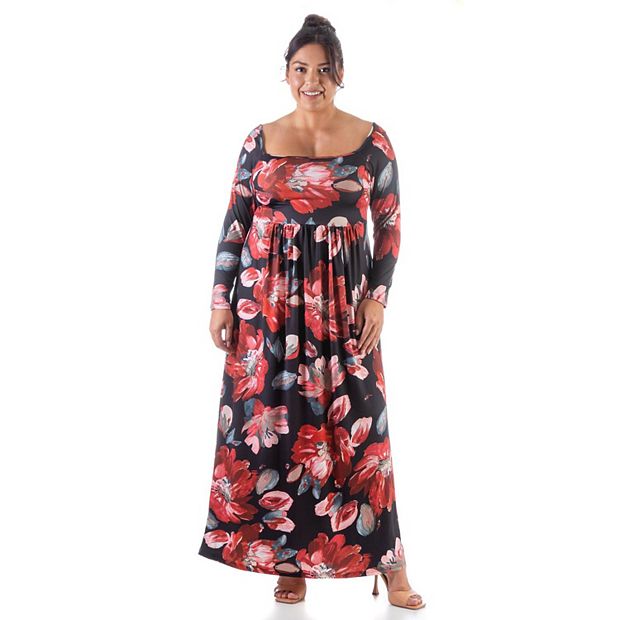 Plus Size 24Seven Comfort Apparel Printed Pleated Maxi Dress