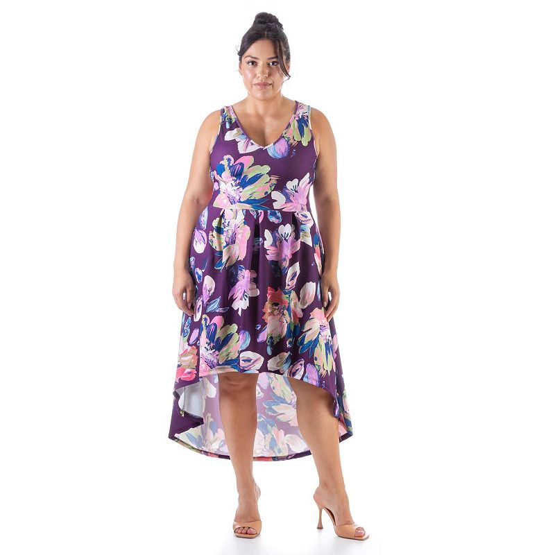 Plus Size 24Seven Comfort Apparel Floral High-Low Midi Dress, Womens, Size