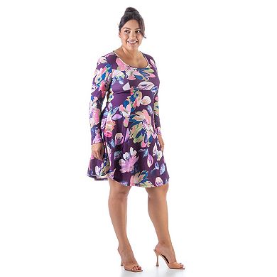 Plus Size 24Seven Comfort Apparel Floral A-Line Dress