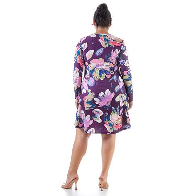 Plus Size 24Seven Comfort Apparel Floral A-Line Dress