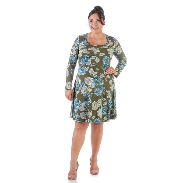 Plus Size 24Seven Comfort Apparel Floral Skater Dress