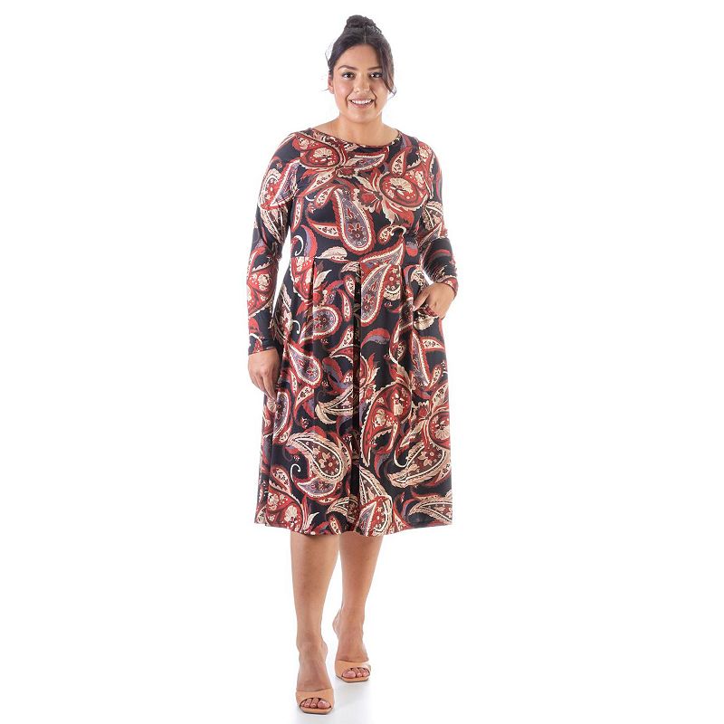 Plus Size 24Seven Comfort Apparel Pleated Print Midi Dress, Womens, Size: 