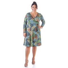 Women's 24Seven Comfort Apparel Knee-Length Faux Wrap Dress