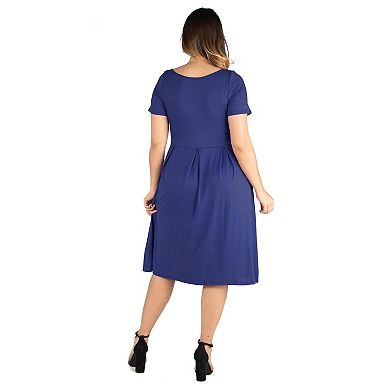 Plus Size 24Seven Comfort Apparel Ruffled Midi Skater Dress