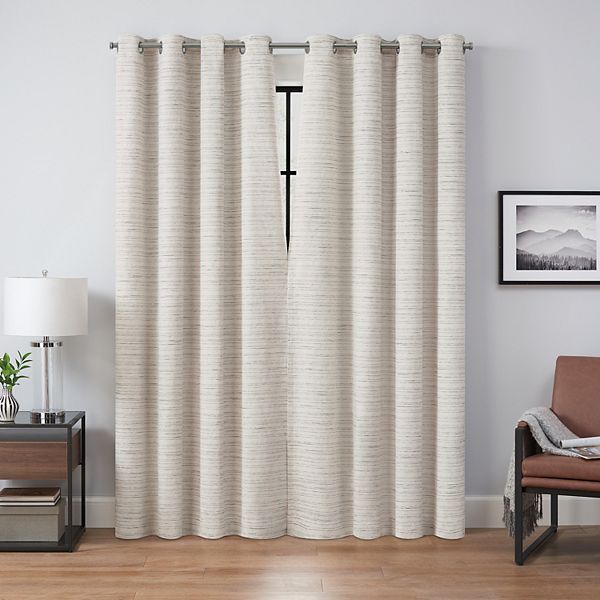 eclipse Magnitech Branson Stripe 100% Blackout Grommet Magnetic Closure Window Curtain Panel - Ivory (50X84)