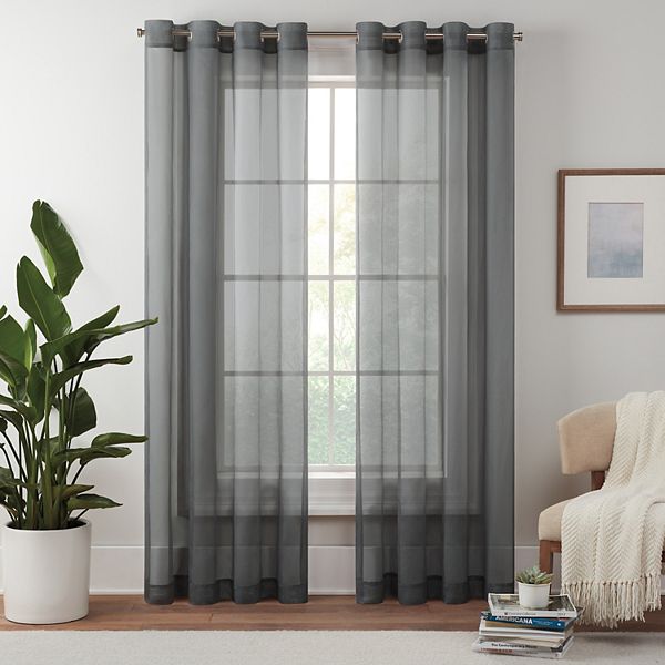 eclipse Livia Sheer Voile Grommet Window Curtain Panel - Gray (54X63)