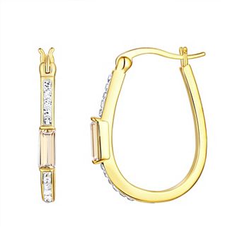 Chrystina Honey Baguette Crystal Gold Tone Fine Silver Plated Hoop Earrings