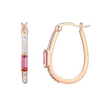 Chrystina Pink Baguette Crystal Rose Gold Tone Fine Silver Plated Hoop Earrings