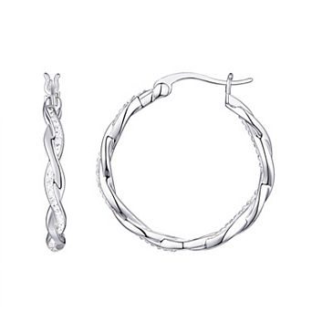 Chrystina Crystal Twist Silver Tone Hoop Earrings