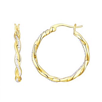Chrystina Crystal Twist Gold Tone Fine Silver Plated Hoop Earrings