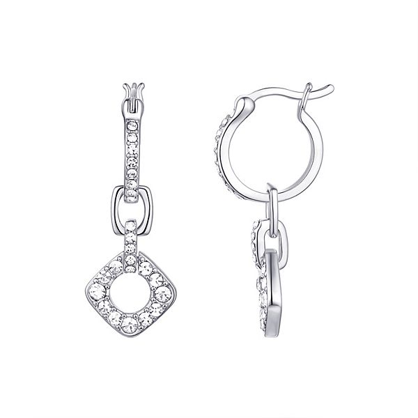 Chrystina Crystal Silver Tone MultiLink Dangle Hoop Earrings