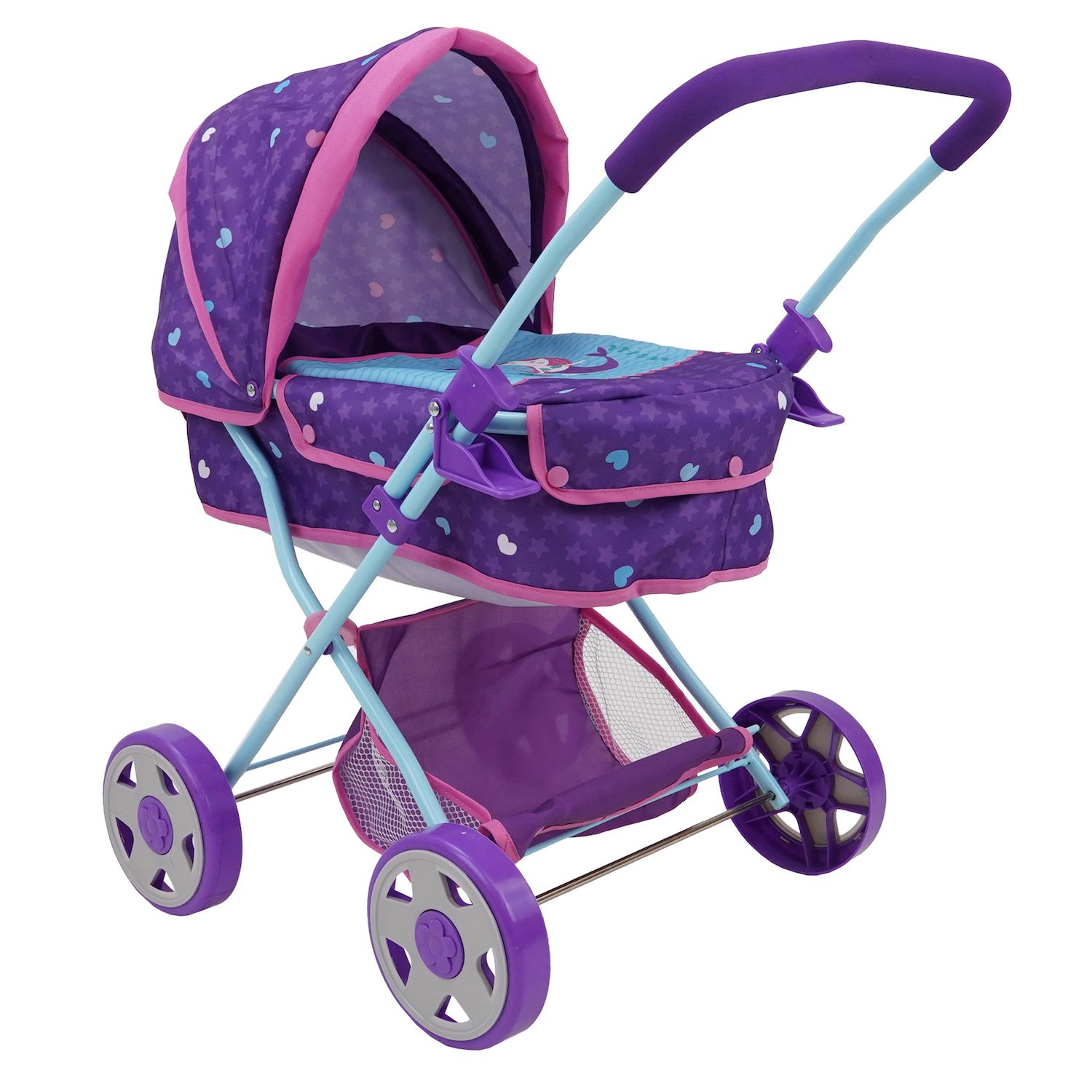 509 Crew Mermaid Doll Pram - Kids Pretend Play, Retractable Large Canopy