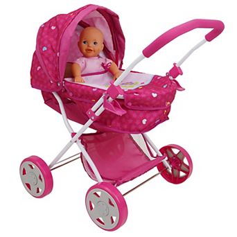 509 Crew Garden Pram N Doll Set - 14" Baby Doll & Folding Pram Set, Kids Pretend Play