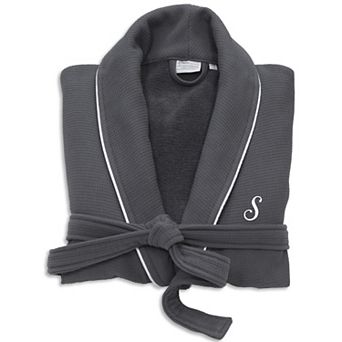 Linum Home Textiles Turkish Cotton Personalized Satin Piped Trim Waffle Terry Gray Bathrobe