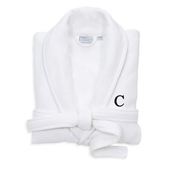Linum Home Textiles Turkish Cotton Personalized Satin Piped Trim Waffle Terry White Bathrobe