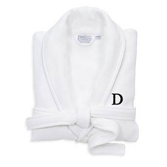 Linum Home Textiles Turkish Cotton Personalized Satin Piped Trim Waffle Terry White Bathrobe
