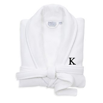 Linum Home Textiles Turkish Cotton Personalized Satin Piped Trim Waffle Terry White Bathrobe
