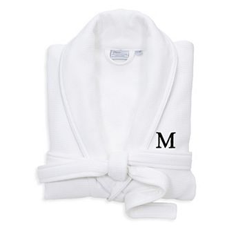 Linum Home Textiles Turkish Cotton Personalized Satin Piped Trim Waffle Terry White Bathrobe