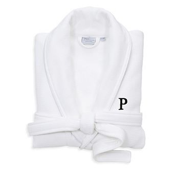 Linum Home Textiles Turkish Cotton Personalized Satin Piped Trim Waffle Terry White Bathrobe