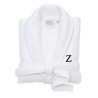 Linum Home Textiles Turkish Cotton Personalized Satin Piped Trim Waffle Terry White Bathrobe